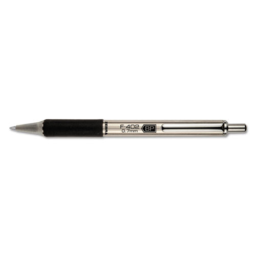 Zebra® F-402 Ballpoint Pen, Retractable, Fine 0.7 Mm, Black Ink, Stainless Steel-black Barrel freeshipping - TVN Wholesale