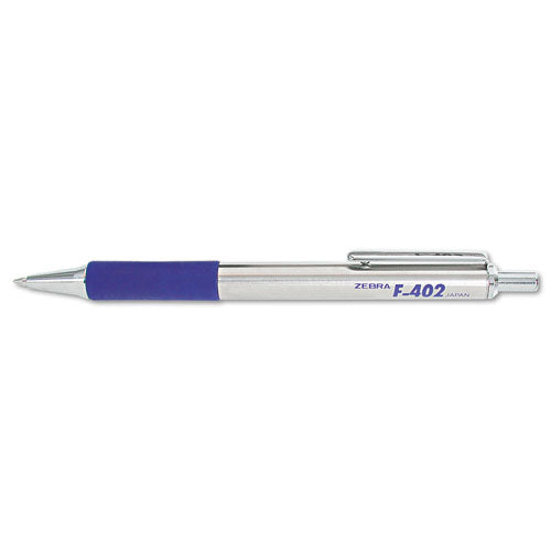 Zebra® F-402 Ballpoint Pen, Retractable, Fine 0.7 Mm, Blue Ink, Stainless Steel-blue Barrel freeshipping - TVN Wholesale