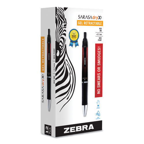 Zebra® Sarasa Dry Gel X1 Gel Pen, Retractable, Medium 0.7 Mm, Red Ink, Red Barrel, Dozen freeshipping - TVN Wholesale