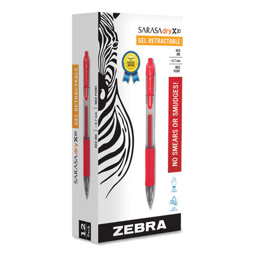 Zebra® Sarasa Dry Gel X20 Gel Pen, Retractable, Medium 0.7 Mm, Red Ink, Translucent Red Barrel, Dozen freeshipping - TVN Wholesale