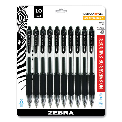 Zebra® Sarasa Dry Gel X20 Gel Pen, Retractable, Medium 0.7 Mm, Black Ink, Clear Barrel, 10-pack freeshipping - TVN Wholesale