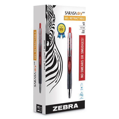 Zebra® Sarasa Dry Gel X30 Gel Pen, Retractable, Medium 0.7 Mm, Red Ink, Red Barrel, Dozen freeshipping - TVN Wholesale