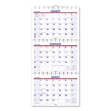 Move-a-page Three-month Wall Calendar, 12 X 27, White-red-blue Sheets, 15-month (dec To Feb): 2021 To 2023