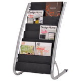 Alba™ Literature Floor Rack, 6 Pocket, 13.33w X 19.67d X 36.67h, Silver Gray-black freeshipping - TVN Wholesale 