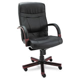 Alera® Alera Madaris Series High-back Knee Tilt Bonded Leather Chair,wood Trim, Supports Up To 275 Lb, Black Seat-back,mahogany Base freeshipping - TVN Wholesale 