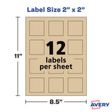 Avery® Square Print-to-the-edge Labels, Inkjet-laser Printers, 2 X 2, Kraft Brown, 12-sheet, 25 Sheets-pack freeshipping - TVN Wholesale 