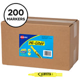Hi-liter Desk-style Highlighters, Fluorescent Yellow Ink, Chisel Tip, Yellow-black Barrel, 200-box