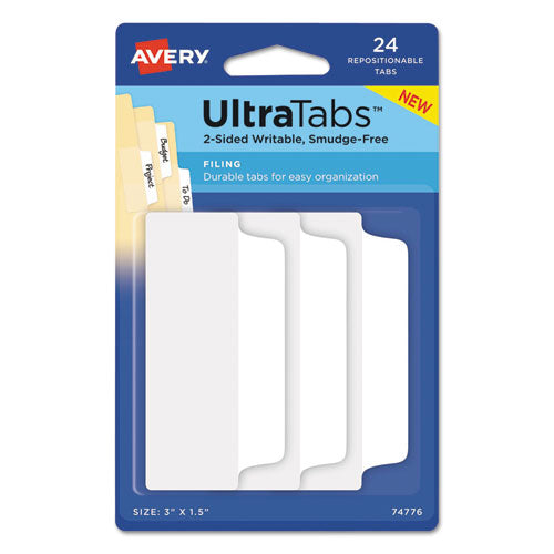 Repositionable Tabs Ultra Tabs Repositionable Wide Tabs, 1-3-cut Tabs, White, 3