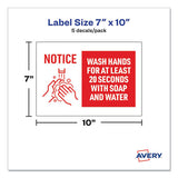 Avery® Preprinted Surface Safe Wall Decals, 10 X 7, Wash Hands For At Least 20 Seconds, White-red Face, Red Graphics, 5-pack freeshipping - TVN Wholesale 