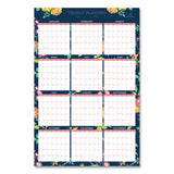 Blue Sky® Day Designer Peyton Laminated Erasable Wall Calendar, Floral Artwork, 36 X 24, White-navy Sheets, 12-month (jan-dec): 2022 freeshipping - TVN Wholesale 