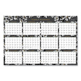 Baccara Dark Laminated Erasable Wall Calendar, Floral Artwork, 36 X 24, White-black Sheets, 12-month (jan-dec): 2022