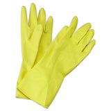 Flock-lined Latex Cleaning Gloves, Medium, Yellow, 12 Pairs