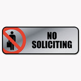 COSCO Brushed Metal Office Sign, No Soliciting, 9 X 3, Silver-red freeshipping - TVN Wholesale 