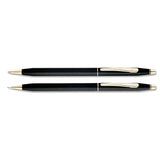 Classic Century Ballpoint Pen And Pencil Set, 0.7 Mm Black Pen, 0.7 Mm Hb Pencil, Black-gold Barrels