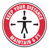 Accuform® Slip-gard Social Distance Floor Signs, 12" Circle, "keep Your Distance Maintain 6 Ft", Human-arrows, Red-white, 25-pack freeshipping - TVN Wholesale 