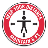 Accuform® Slip-gard Social Distance Floor Signs, 17" Circle, "keep Your Distance Maintain 6 Ft", Human-arrows, Red-white, 25-pack freeshipping - TVN Wholesale 
