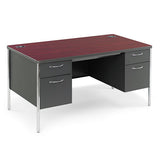 HON® Mentor Series Double Pedestal Desk, 60" X 30" X 29.5", Mahogany-charcoal freeshipping - TVN Wholesale 