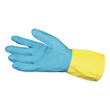 Impact® Flocked Lined Neoprene Over Latex Gloves, Powder-free, Blue-yellow, Large, Dozen freeshipping - TVN Wholesale 