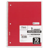 Mead® Spiral Notebook, 3-hole Punched, 1 Subject, Medium-college Rule, Randomly Assorted Covers, 10.5 X 7.5, 70 Sheets freeshipping - TVN Wholesale 