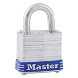 Master Lock® Four-pin Tumbler Lock, Laminated Steel Body, 1 1-8" Wide, Silver-blue, Two Keys freeshipping - TVN Wholesale 