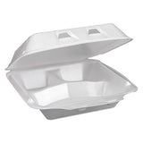 Foam Hinged Lid Containers, Dual Tab Lock, 3-compartment, 9.13 X 9 X 3.25, White, 150-carton