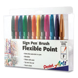 Sign Pen Brush Flexible Point Marker Pen, Fine Brush Tip, Assorted Colors, Dozen