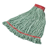 Rubbermaid® Commercial Web Foot Shrinkless Looped-end Wet Mop Head, Cotton-synthetic, Large, Green, 5" Red Headband freeshipping - TVN Wholesale 
