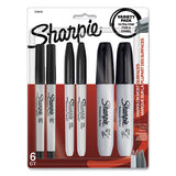 Mixed Point Size Permanent Markers, Assorted Tip Sizes-types, Black, 6-pack