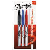 Retractable Permanent Marker, Fine Bullet Tip, Assorted Colors, 3-set