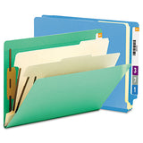 Colored End Tab Classification Folders W- Dividers, 2 Dividers, Letter Size, Blue, 10-box