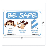 Tabbies® Besafe Messaging Education Wall Signs, 9 X 6,  "be Safe, Wear A Mask, Wash Your Hands, Follow The Arrows", Monkey, 3-pack freeshipping - TVN Wholesale 