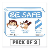 Tabbies® Besafe Messaging Education Wall Signs, 9 X 6,  "be Safe, Wear A Mask, Wash Your Hands, Follow The Arrows", Monkey, 3-pack freeshipping - TVN Wholesale 
