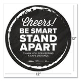 Tabbies® Besafe Messaging Floor Decals, Cheers;be Smart Stand Apart;thank You For Keeping A Safe Distance, 12" Dia, Black-white, 6-ct freeshipping - TVN Wholesale 