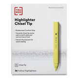 Pen Style Chisel Tip Highlighter, Yellow Ink, Chisel Tip, Yellow Barrel, 36-pack