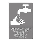 Headline® Sign Ada Sign, Employees Must Wash Hands... Tactile Symbol-braille, 6 X 9, Gray freeshipping - TVN Wholesale 