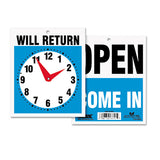 Headline® Sign Double-sided Open-will Return Sign W-clock Hands, Plastic, 7 1-2 X 9 freeshipping - TVN Wholesale 