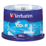 Cd-r Recordable Disc, 700 Mb-80min, 52x, Spindle, Silver, 50-pack