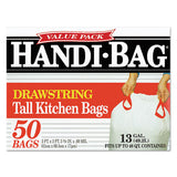 Handi-Bag® Drawstring Kitchen Bags, 13 Gal, 0.6 Mil, 24" X 27.4", White, 50-box, 6 Boxes-carton freeshipping - TVN Wholesale 